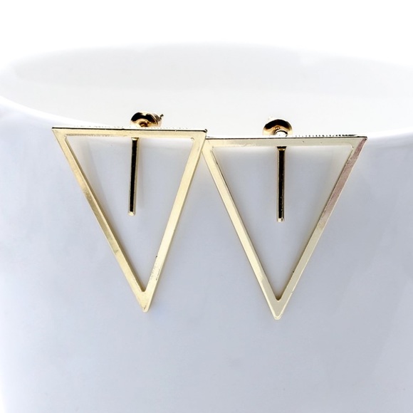 3/$30 - Gold Triangle Studs w/Bar Jackets Earrings - Picture 4 of 8